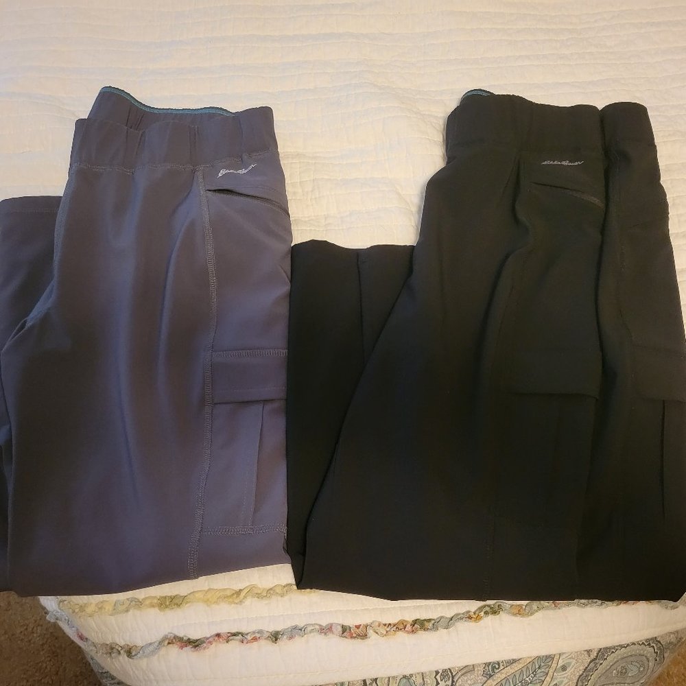 Eddie Bauer Incline - crop utility pull on pants black and grey , 2 pairs
